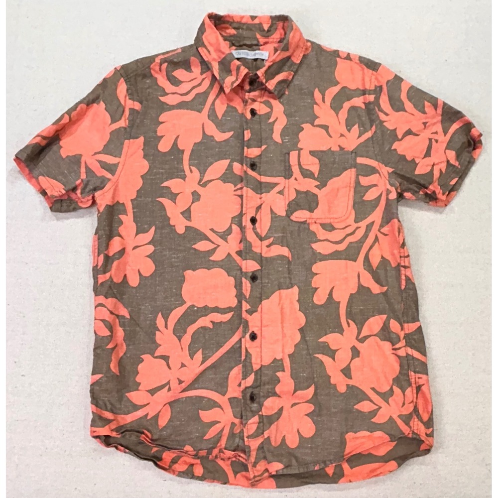 Outerknown Mens Small Short Sleeve Floral Button Aloha Shirt Organic Cotton Hemp